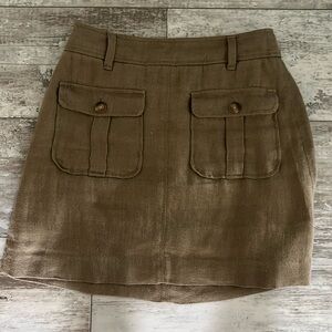 Linen double pocket front skirt with belt loops